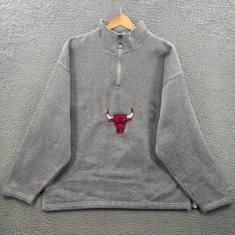 Vintage Chicago Bulls Sweatshirt Mens L Gray 1/4 Zip Basketball 90s Pro Player